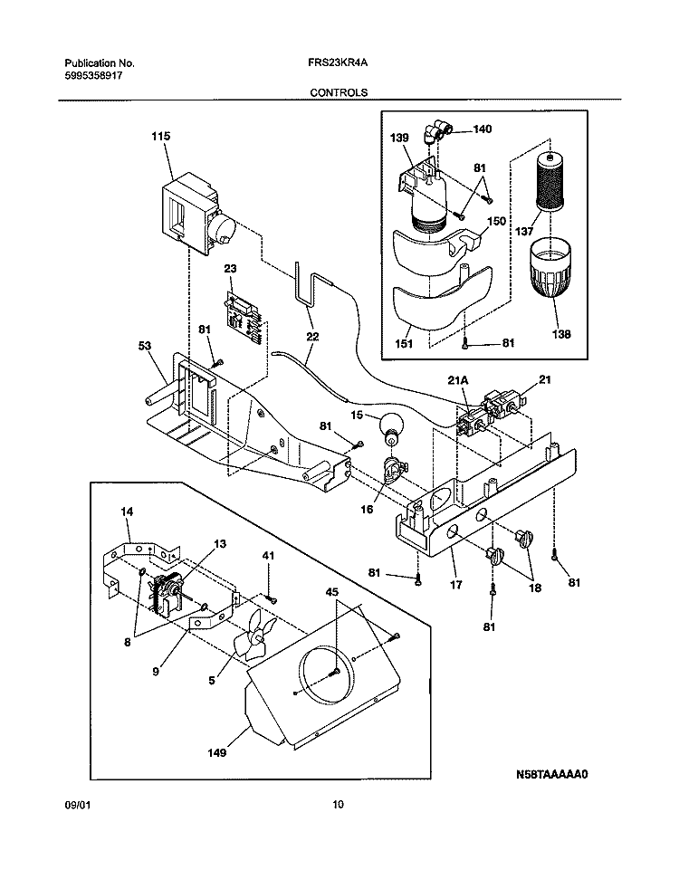 CONTROL Diagram and Parts List for FRS23KR4AW2  Frigidaire Refrigerator