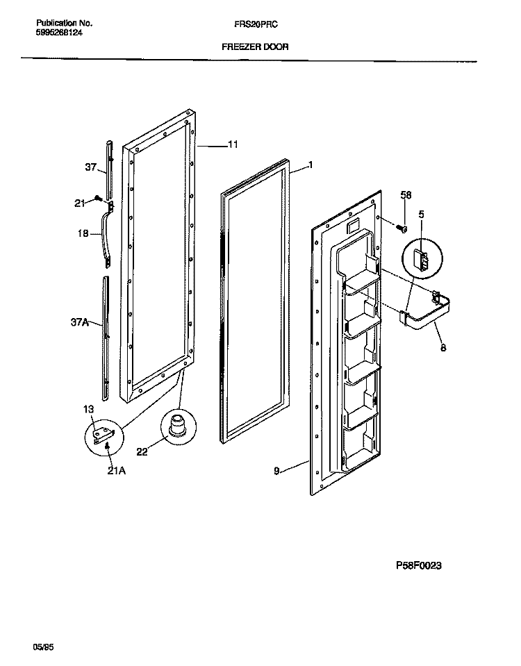 FREEZER DOOR Diagram and Parts List for FRS20PRCW0  Frigidaire Refrigerator