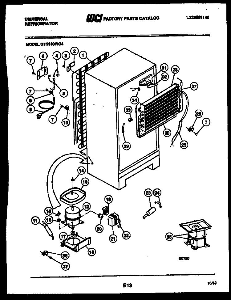 SYSTEM AND AUTOMATIC DEFROST PARTS Diagram and Parts List for GTN140AH4  Frigidaire Refrigerator