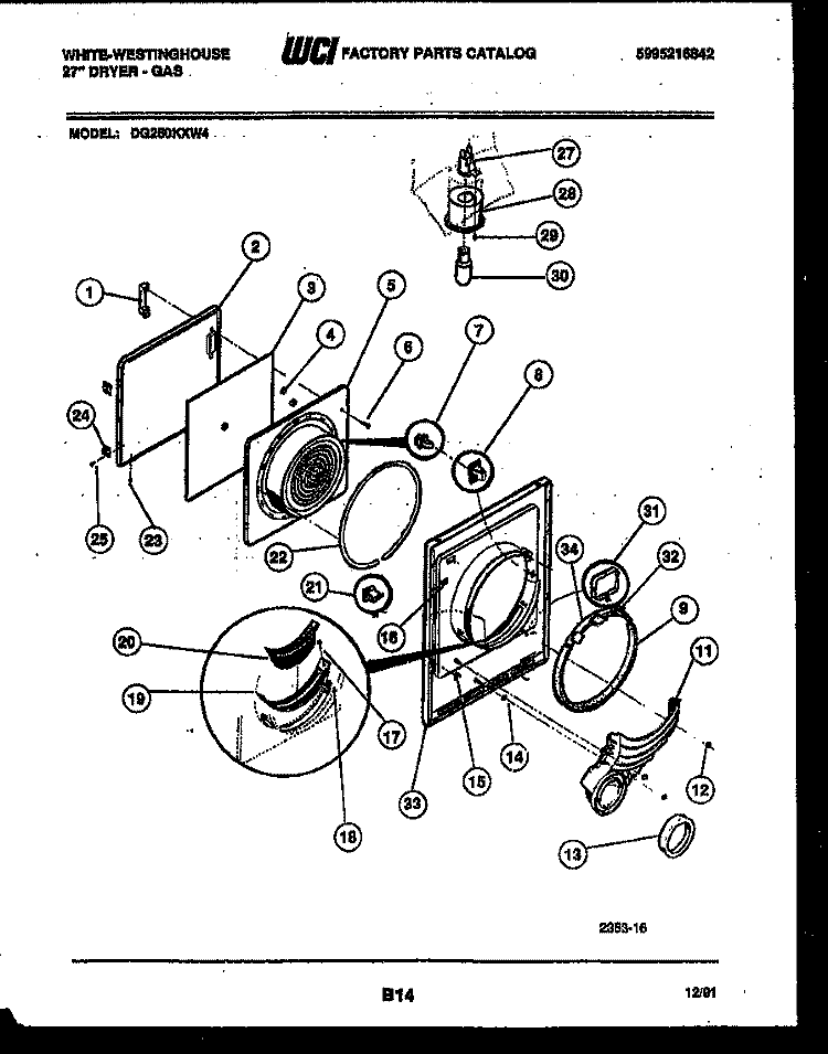 DOOR PARTS Diagram and Parts List for DG250KXW4  Westinghouse Dryer