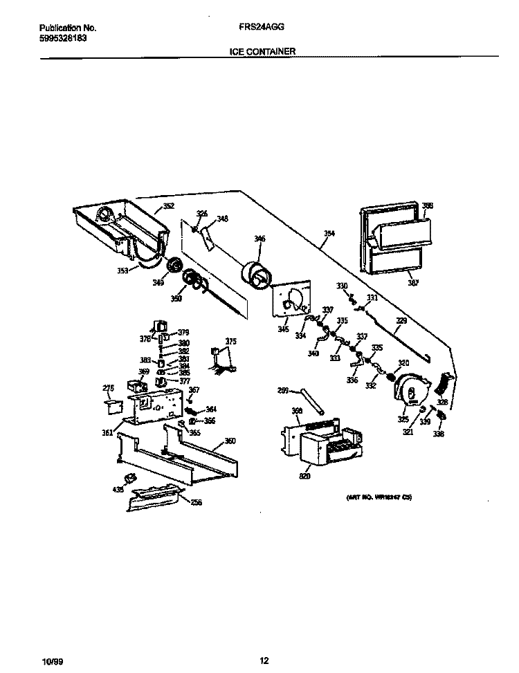 ICE CONTAINER Diagram and Parts List for FRS24AGGB2  Frigidaire Refrigerator