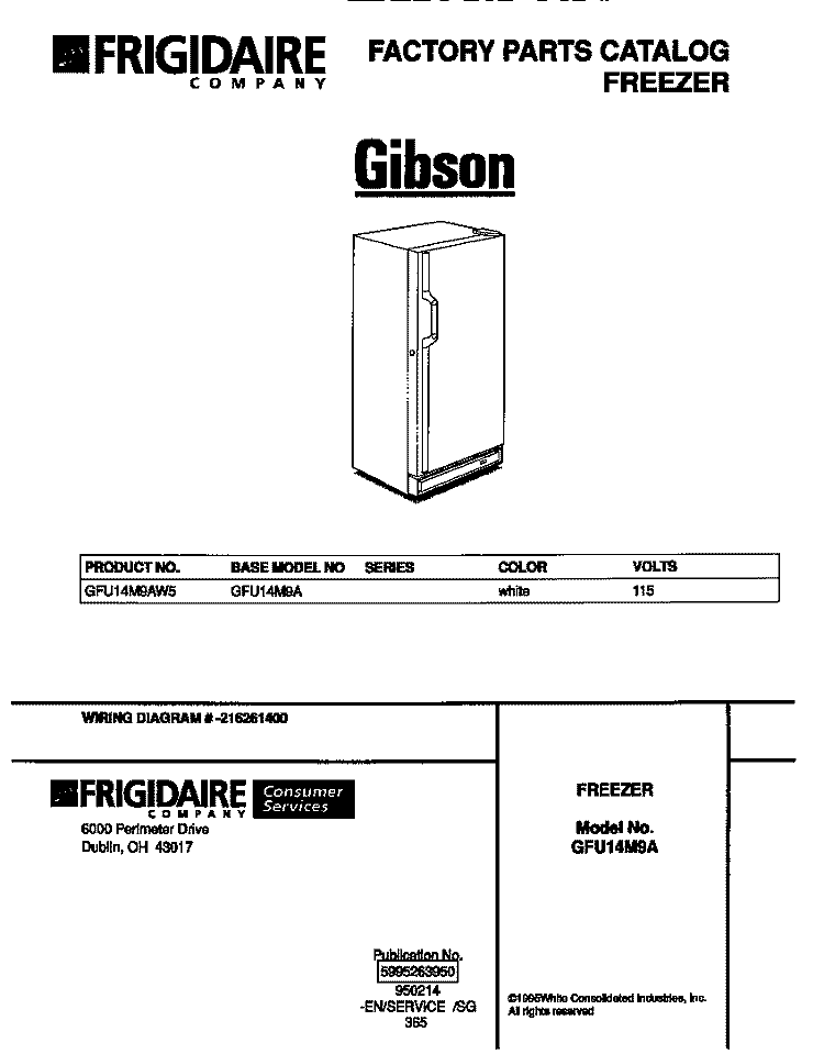 COVER Diagram and Parts List for GFU14M9AW5  Gibson Freezer