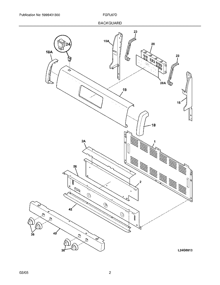 BACKGUARD Diagram and Parts List for FGFL67DQD  Frigidaire Range