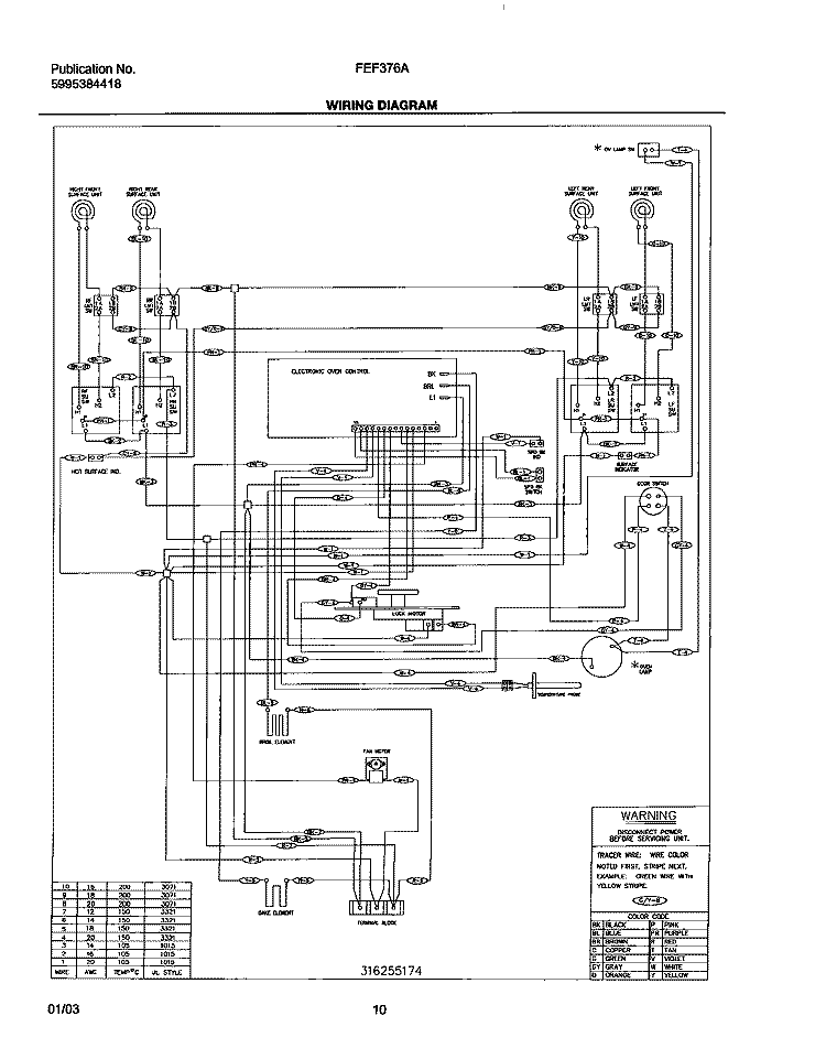 WIRING DIAGRAM Diagram and Parts List for FEF376AQH  Frigidaire Range