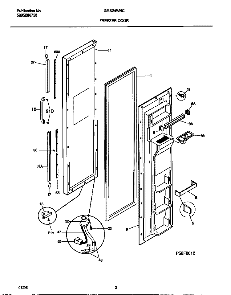 FREEZER DOOR Diagram and Parts List for GRS24WNCD3  Gibson Refrigerator