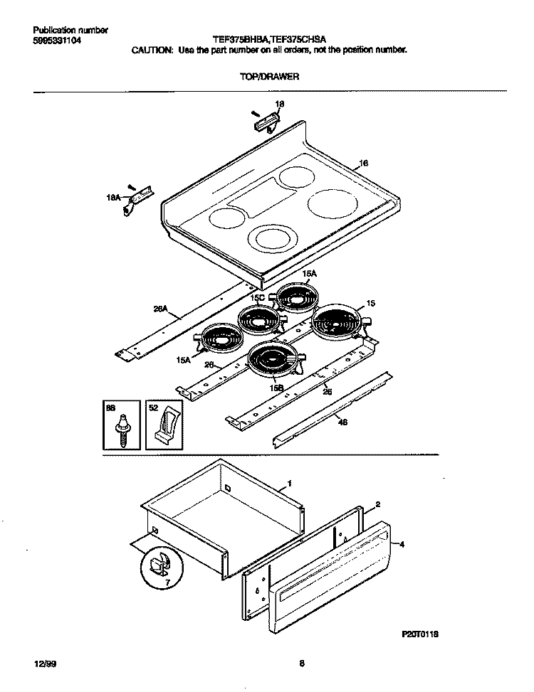 TOP Diagram and Parts List for TEF375BHBA  Tappan Range
