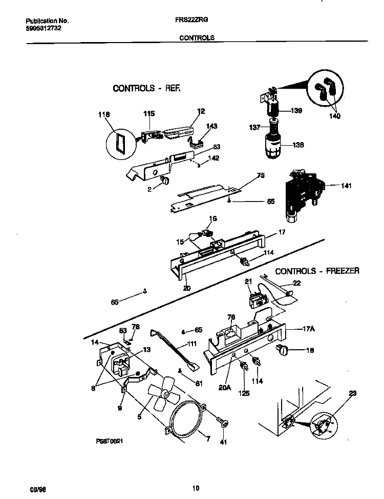 CONTROLS Diagram and Parts List for FRS22ZRGB2  Frigidaire Refrigerator