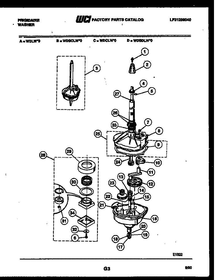 TRANSMISSION PARTS Diagram and Parts List for WDCLW0  Frigidaire Washer