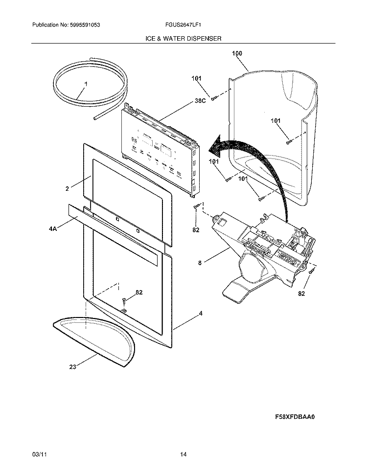 ICE & WATER DISPENSER Diagram and Parts List for FGUS2647LF1  Frigidaire Refrigerator