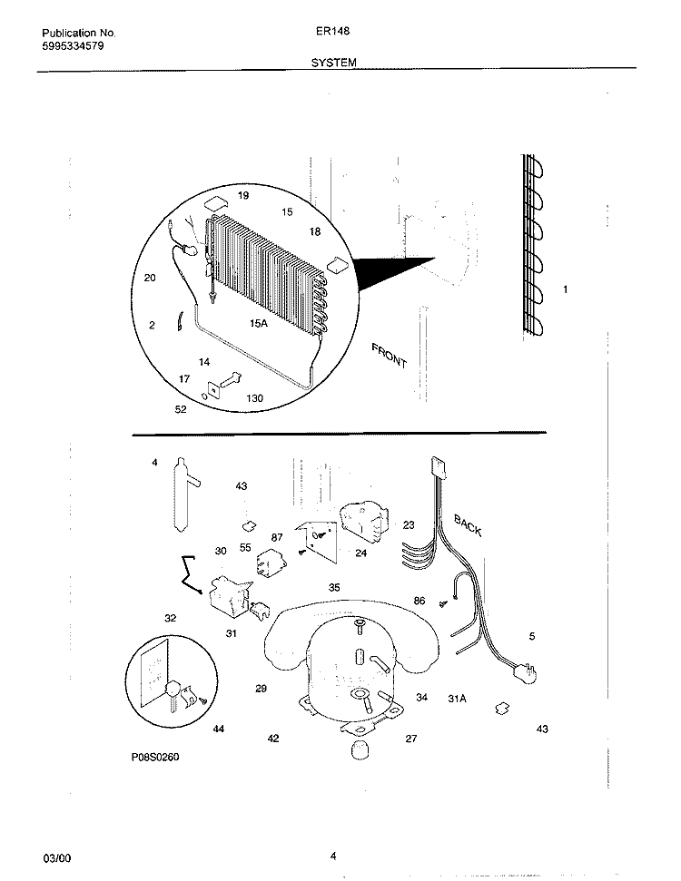 SYSTEM Diagram and Parts List for ER148  Frigidaire Freezer