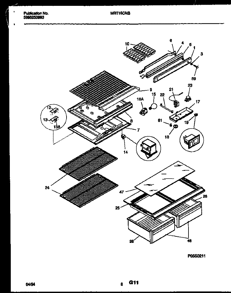 SHELVES AND SUPPORTS Diagram and Parts List for MRT18CNBY0  Frigidaire Refrigerator