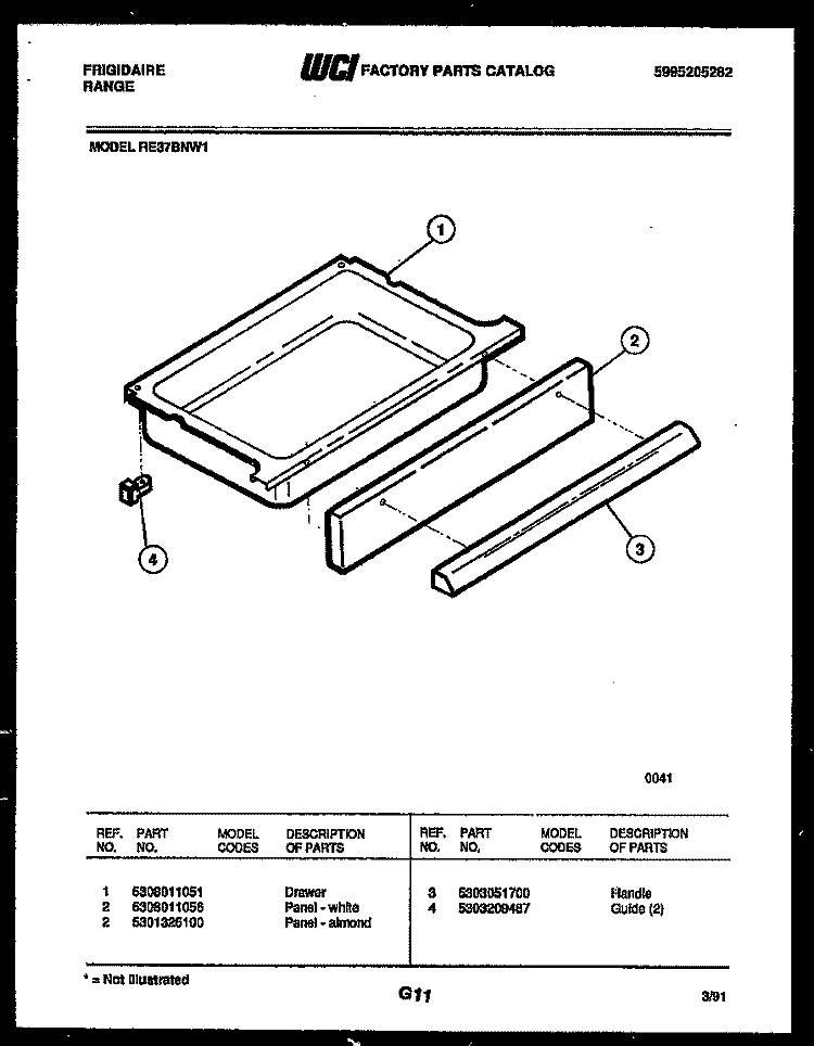 DRAWER PARTS Diagram and Parts List for RE37BNL1  Frigidaire Range