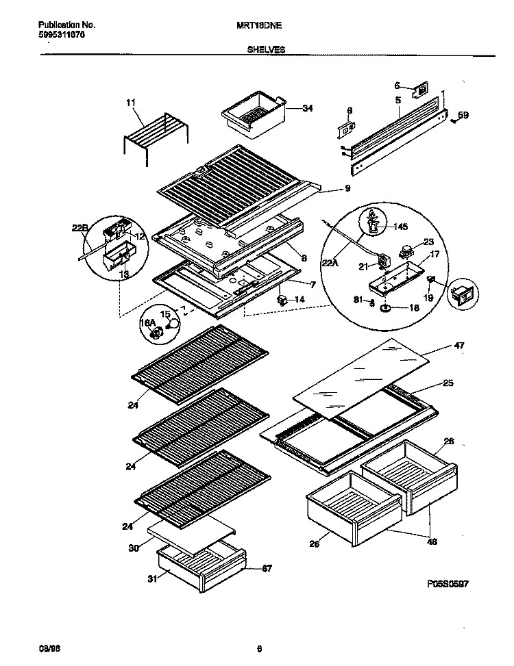 SHELVES Diagram and Parts List for MRT18DNEY4  Frigidaire Refrigerator