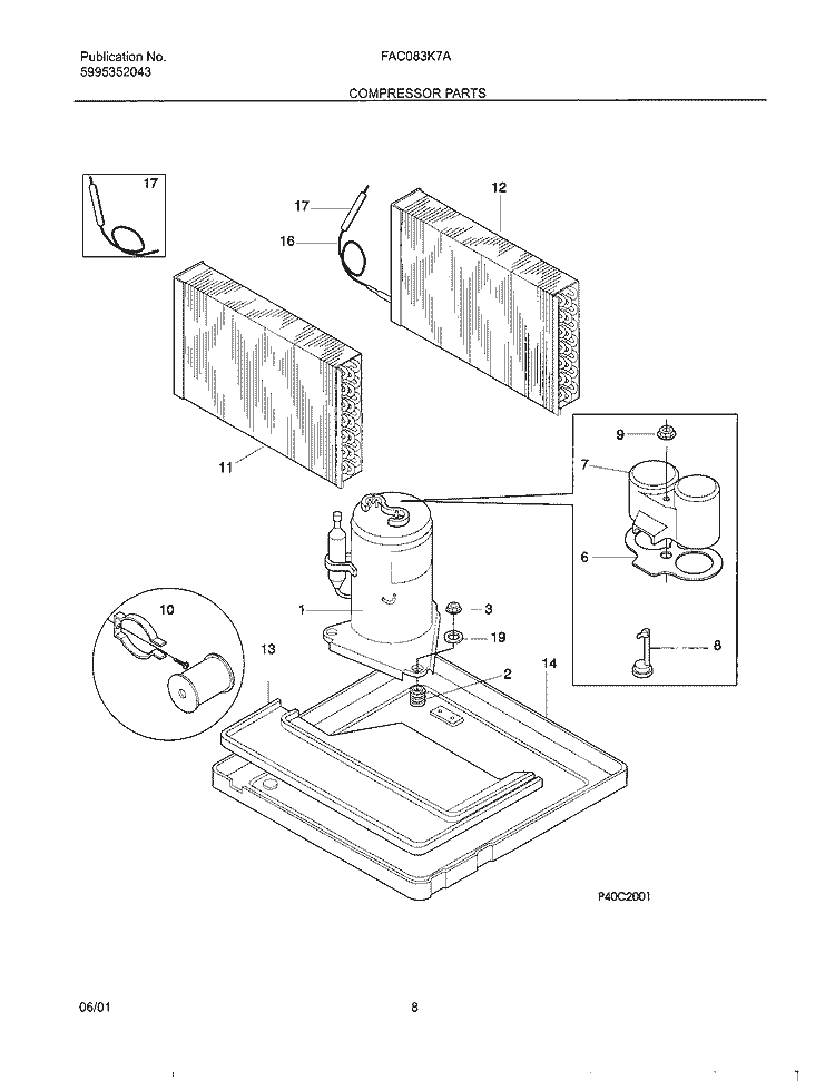 SYSTEM / COMPRESSOR Diagram and Parts List for FAC083K7A2  Frigidaire Air Conditioner