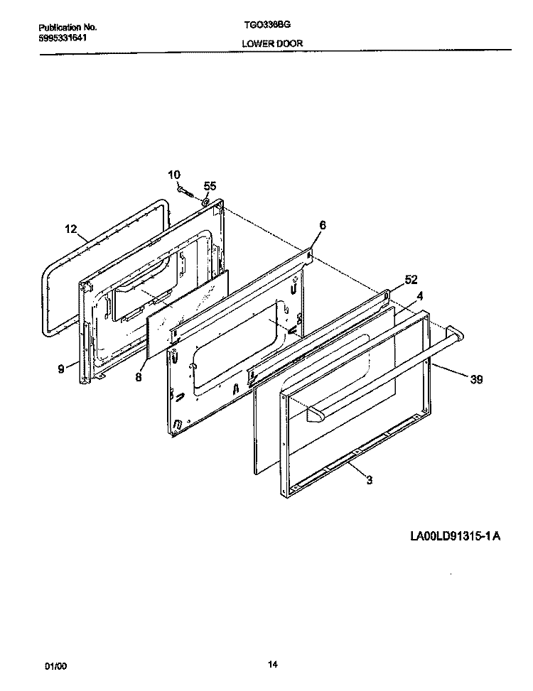 LOWER DOOR Diagram and Parts List for TGO336BGW1  Tappan Wall Oven
