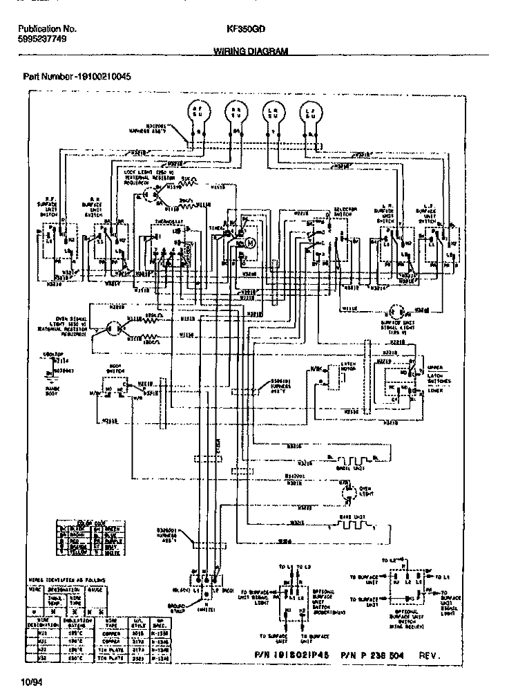WIRING DIAGRAM Diagram and Parts List for KF350GDH8  Frigidaire Range