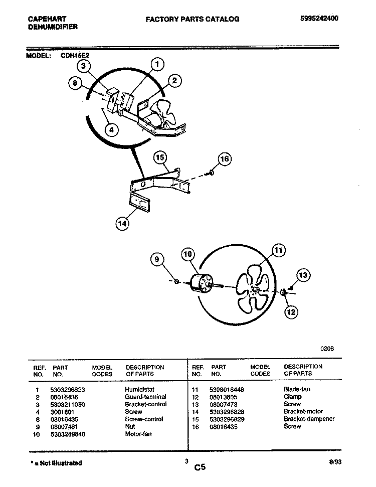 FAN Diagram and Parts List for CDH15E2  Frigidaire Dehumidifier