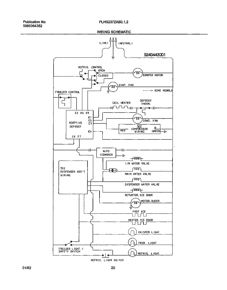 WIRING SCHEMATIC Diagram and Parts List for PLHS237ZAB0  Frigidaire Refrigerator