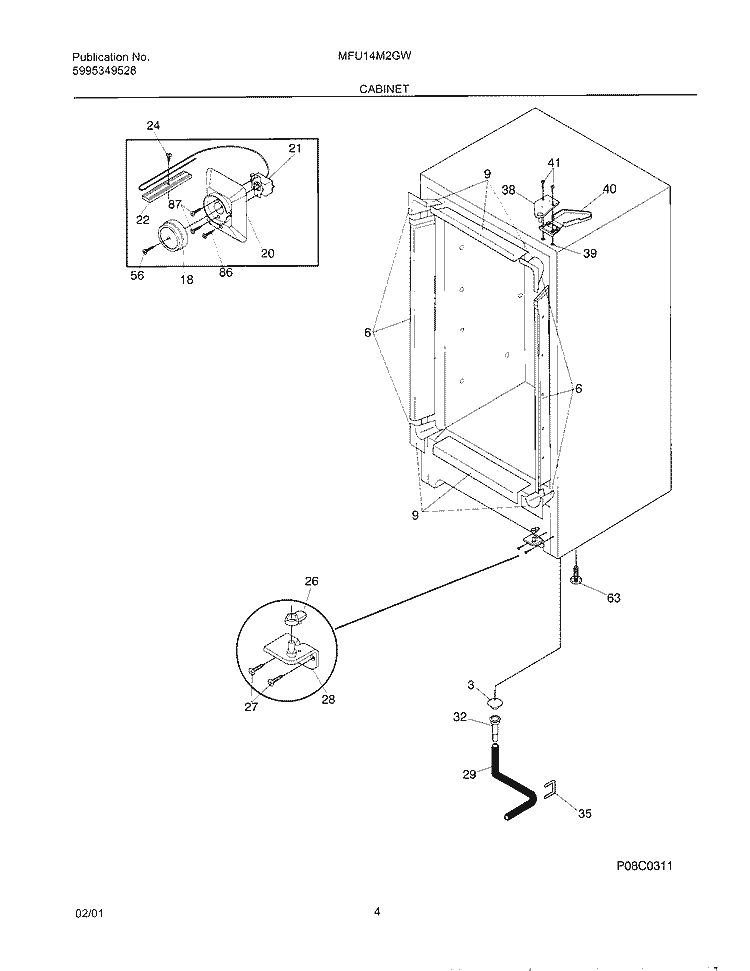 CABINET Diagram and Parts List for MFU14M2GW3  Frigidaire Freezer