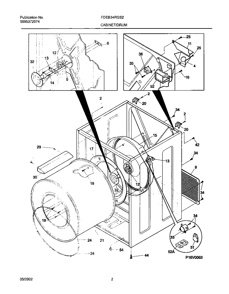 DRY CAB, HEATER Diagram and Parts List for FDEB34RGS2  Frigidaire Dryer