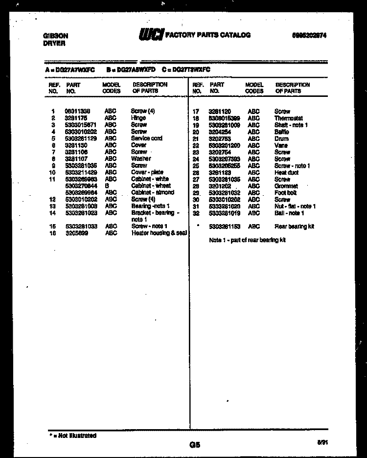 BLOWER AND DRIVE PARTS Diagram and Parts List for DG27A7WXFC  Gibson Dryer