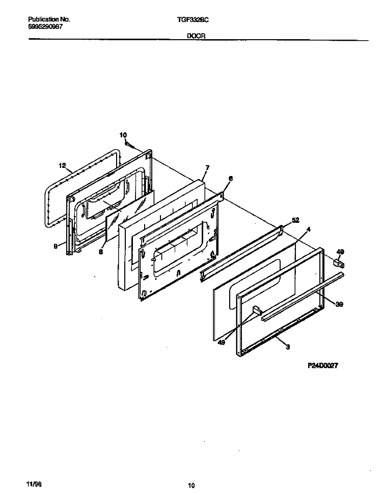 DOOR Diagram and Parts List for TGF332BCWD  Tappan Range