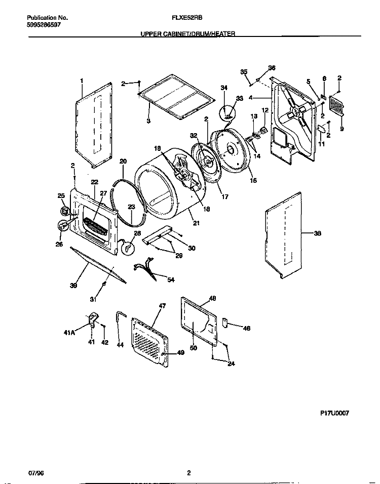 UPPER CABINET / DRUM / HEATER Diagram and Parts List for FLXE52RBS3  Frigidaire Washer Dryer Combo
