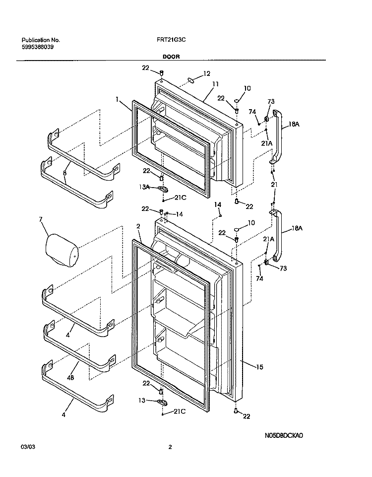 DOORS Diagram and Parts List for FRT21G3CW0  Frigidaire Refrigerator