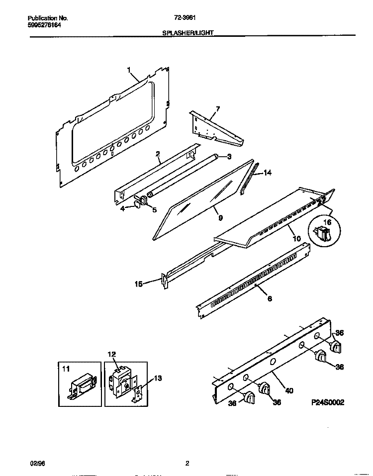 SPLASHER / LIGHT Diagram and Parts List for 72-3981-23-08  Tappan Range