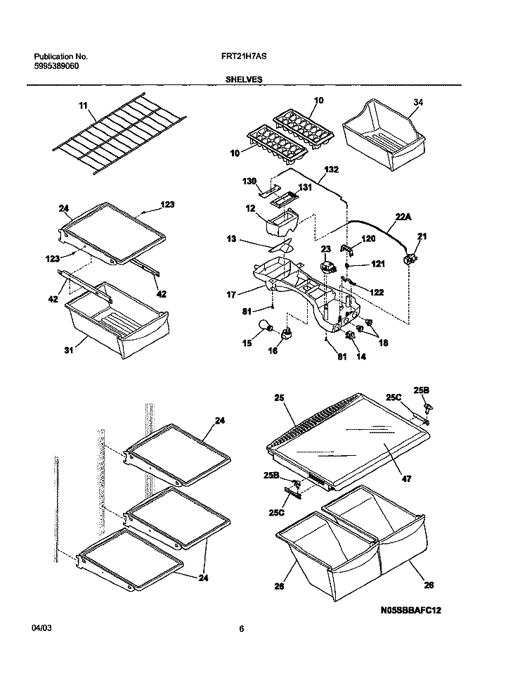 SHELVES Diagram and Parts List for FRT21H7ASK2  Frigidaire Refrigerator