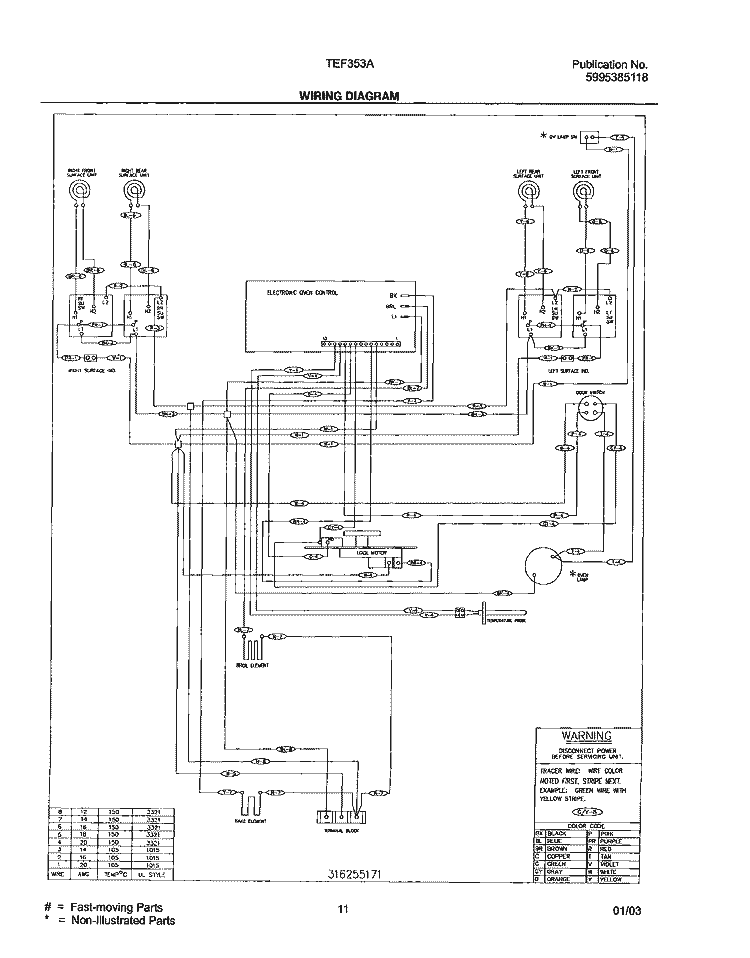 WIRING DIAGRAM Diagram and Parts List for TEF353AQD  Tappan Range