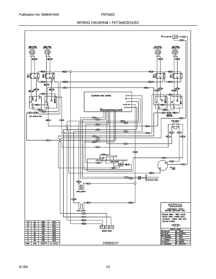 WIRING DIAGRAM Diagram and Parts List for FEF366CQD  Frigidaire Range