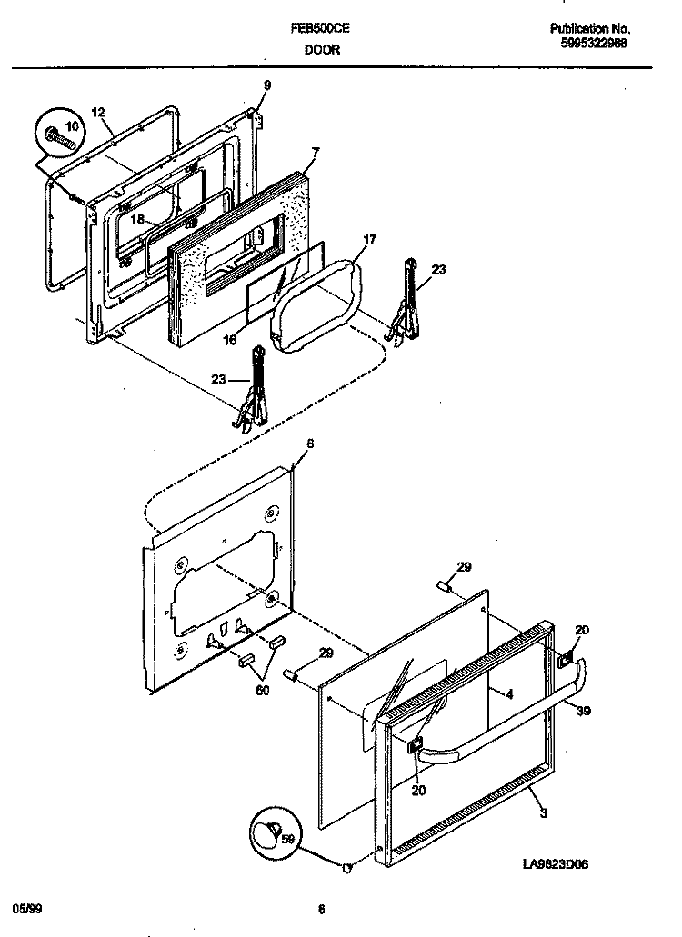 DOOR Diagram and Parts List for FEB500CESI  Frigidaire Wall Oven