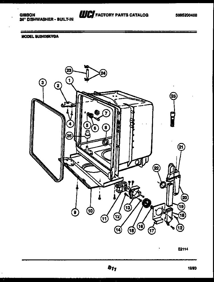 TUB AND FRAME PARTS Diagram and Parts List for SU24D5KYGA  Gibson Dishwasher