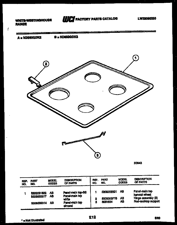 COOKTOP PARTS Diagram and Parts List for KD860GDKH3  Frigidaire Range