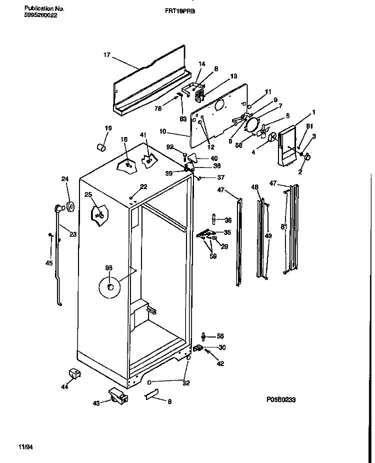 CABINET W / FAN ASSEMBLY Diagram and Parts List for FRT18PRBW1  Frigidaire Refrigerator