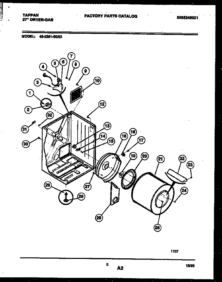 CABINET AND COMPONENT PARTS Diagram and Parts List for 49-2251-23-03  Tappan Dryer