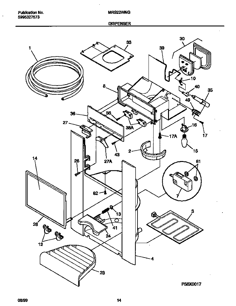 ICE AND WATER DISP Diagram and Parts List for MRS22WNGD4  Frigidaire Refrigerator