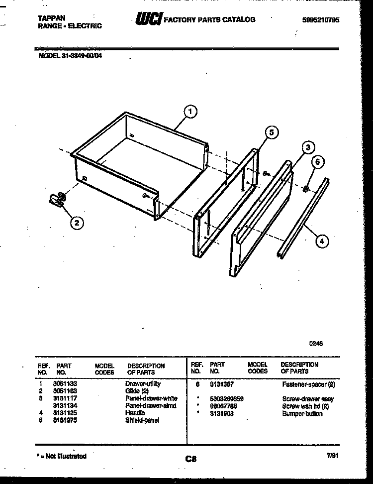 DRAWER PARTS Diagram and Parts List for 31-3349-23-04  Tappan Range