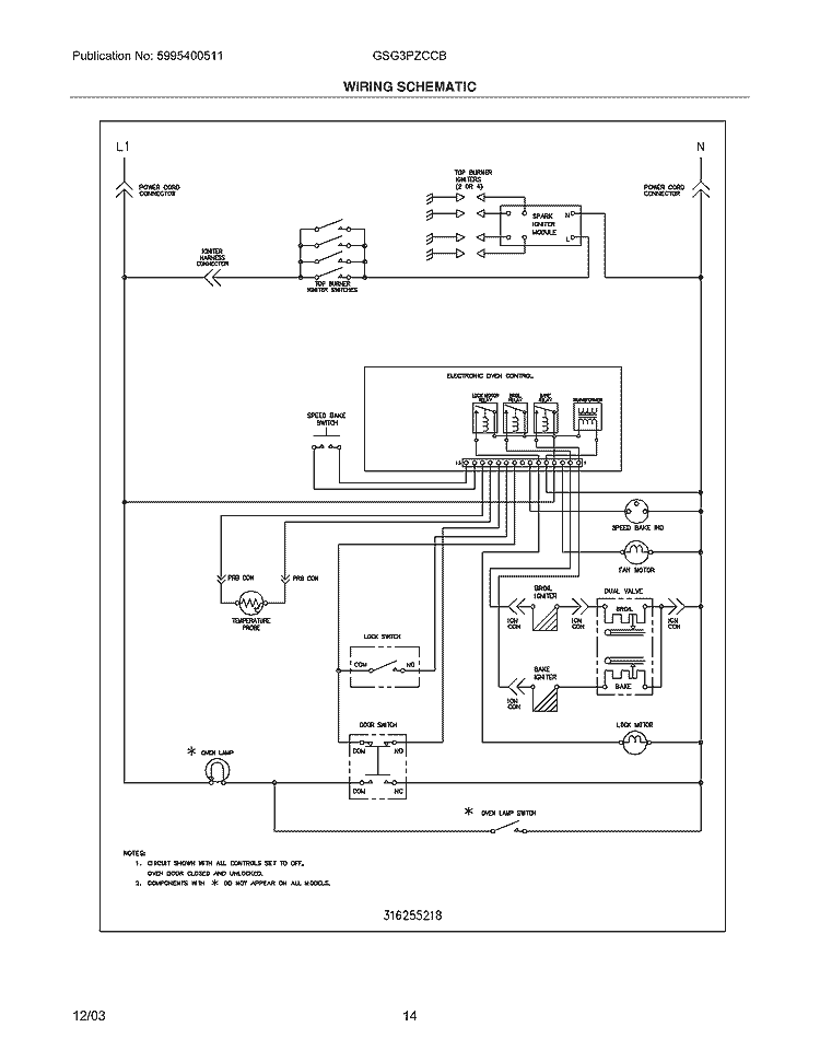 WIRING SCHEMATIC Diagram and Parts List for GSG3PZCCB  Frigidaire Range