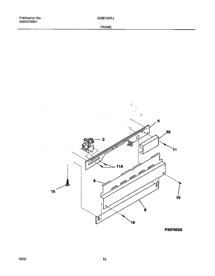 FRAME Diagram and Parts List for GDB742RJS3  Gibson Dishwasher