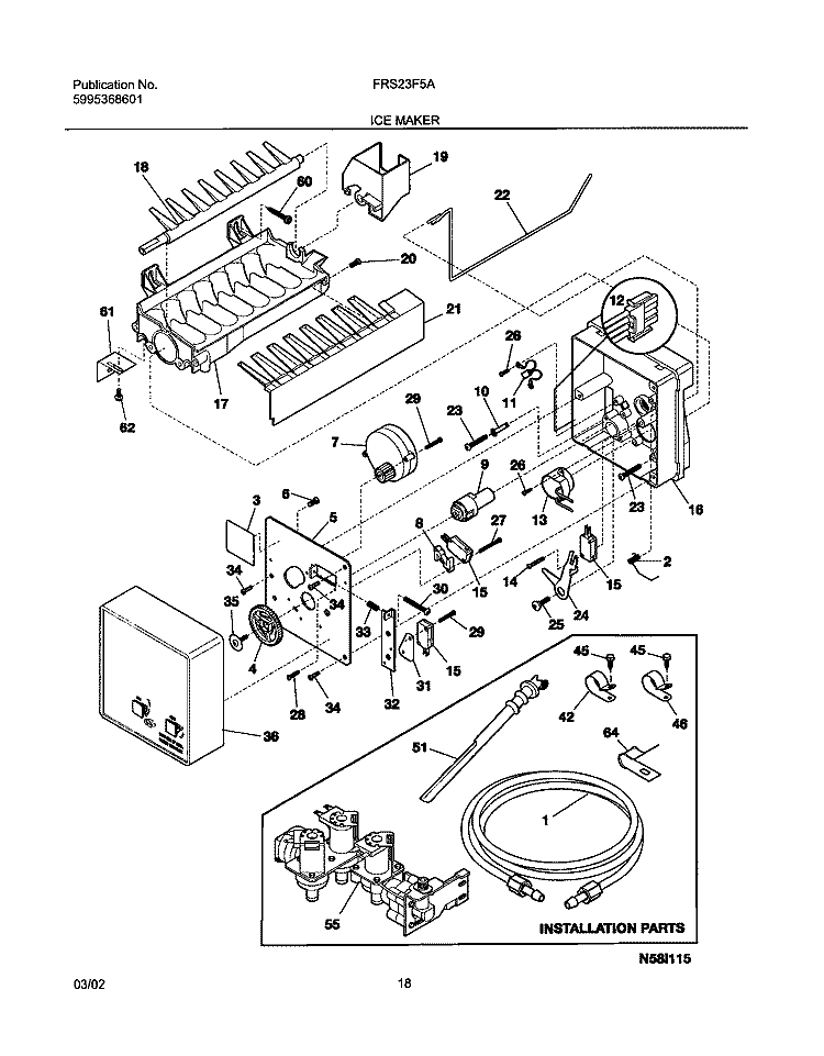 ICE MAKER Diagram and Parts List for FRS23F5AQ4  Frigidaire Refrigerator