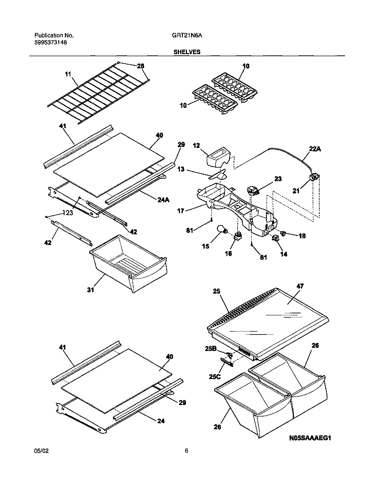 SHELVES Diagram and Parts List for GRT21N6AQ2  Gibson Refrigerator