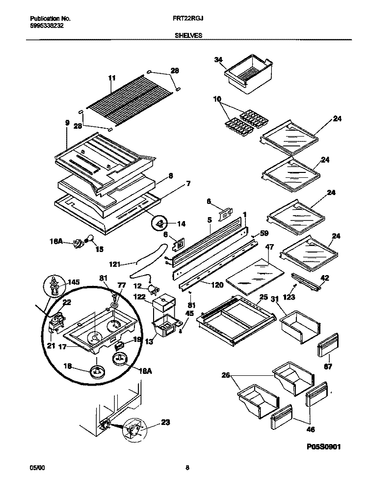 SHELVES Diagram and Parts List for FRT22RGJB1  Frigidaire Refrigerator