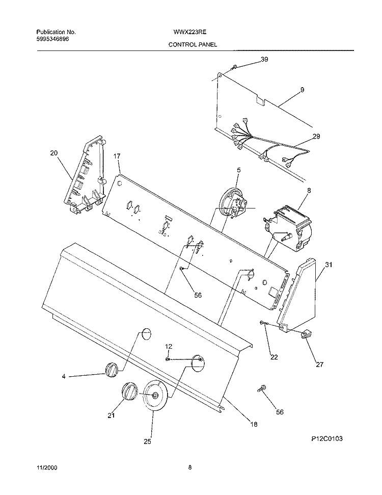 CONTROL PANEL Diagram and Parts List for WWX223REW1  Frigidaire Washer