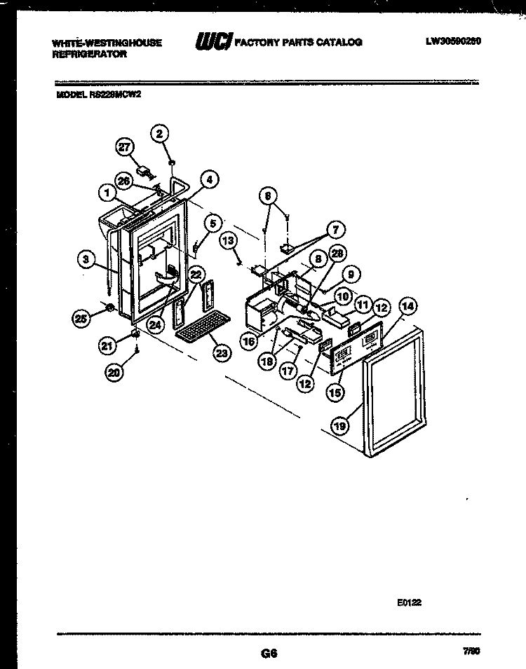ICE DOOR, DISPENSER AND WATER TANK Diagram and Parts List for RS229MCD2  Frigidaire Refrigerator