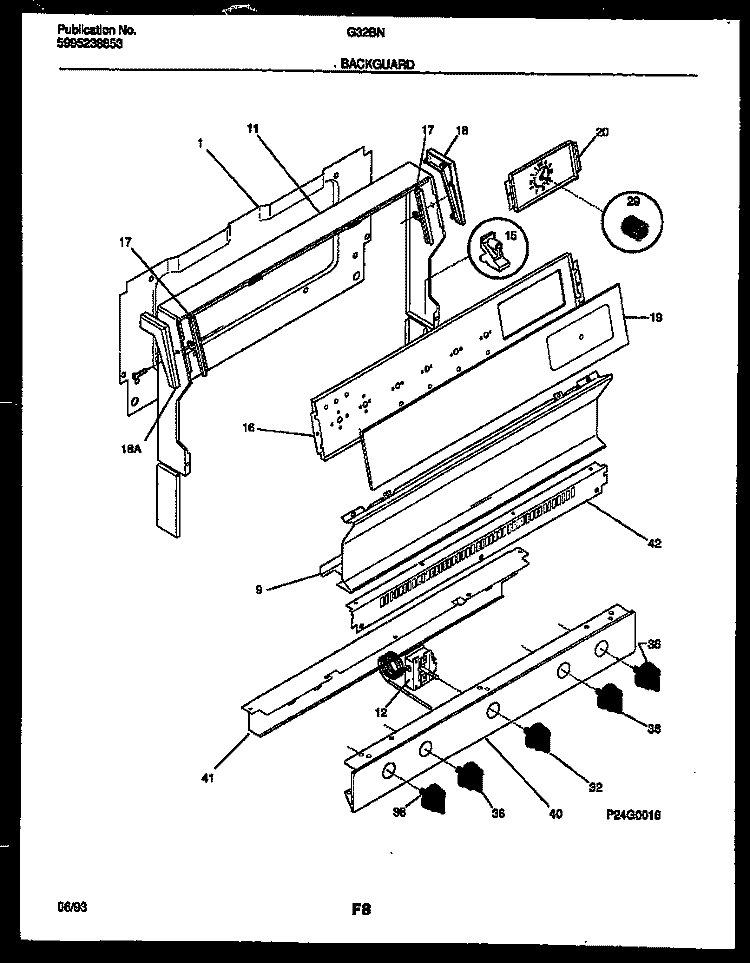 BACKGUARD Diagram and Parts List for G32BNW5  Frigidaire Range