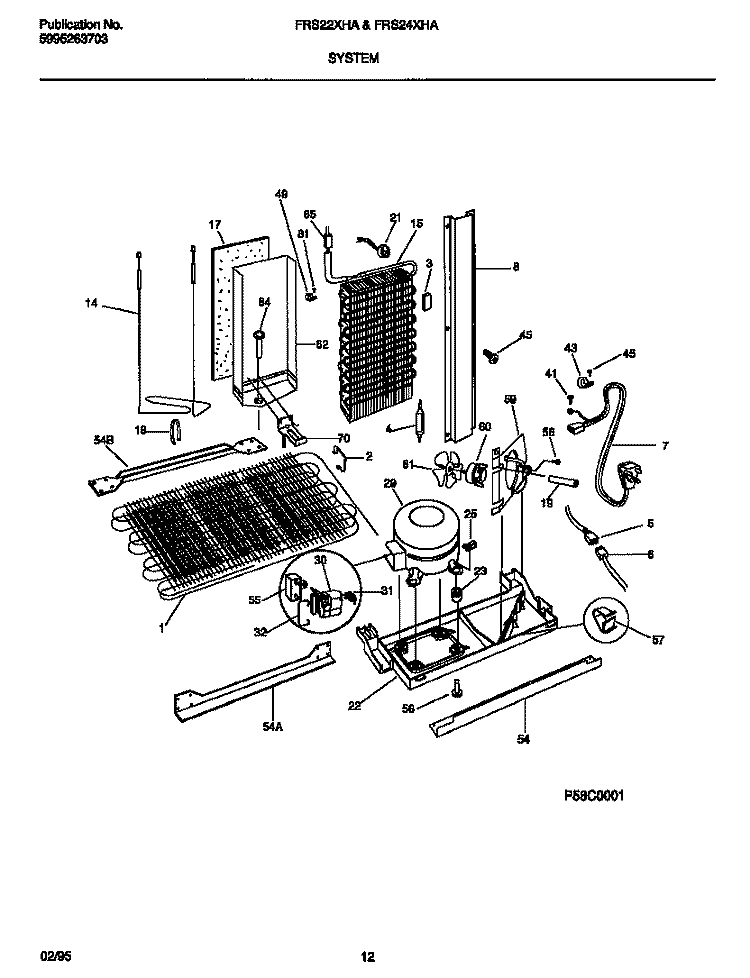 SYSTEM Diagram and Parts List for FRS22XHAB2  Frigidaire Refrigerator