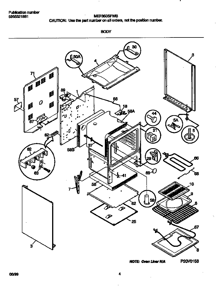 BODY Diagram and Parts List for MEF350SFDB  Frigidaire Range