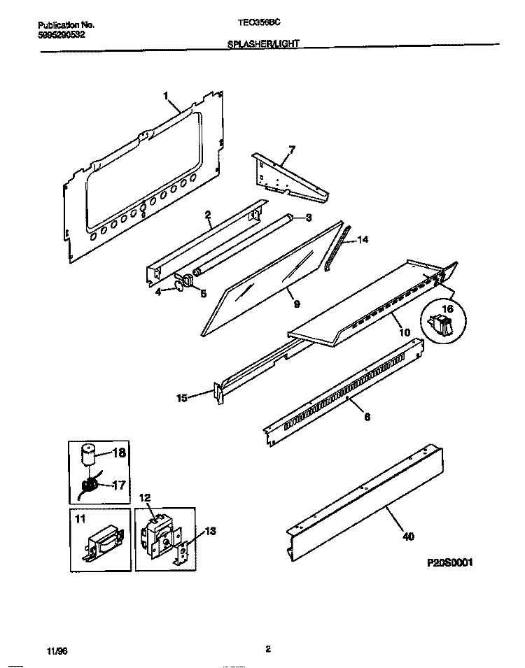 SPLASHER / LIGHT Diagram and Parts List for TEO356BCDD  Tappan Range